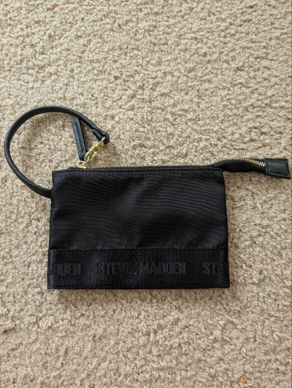 Steve Madden Black Zip Wristlet Pouch with Branded Trim